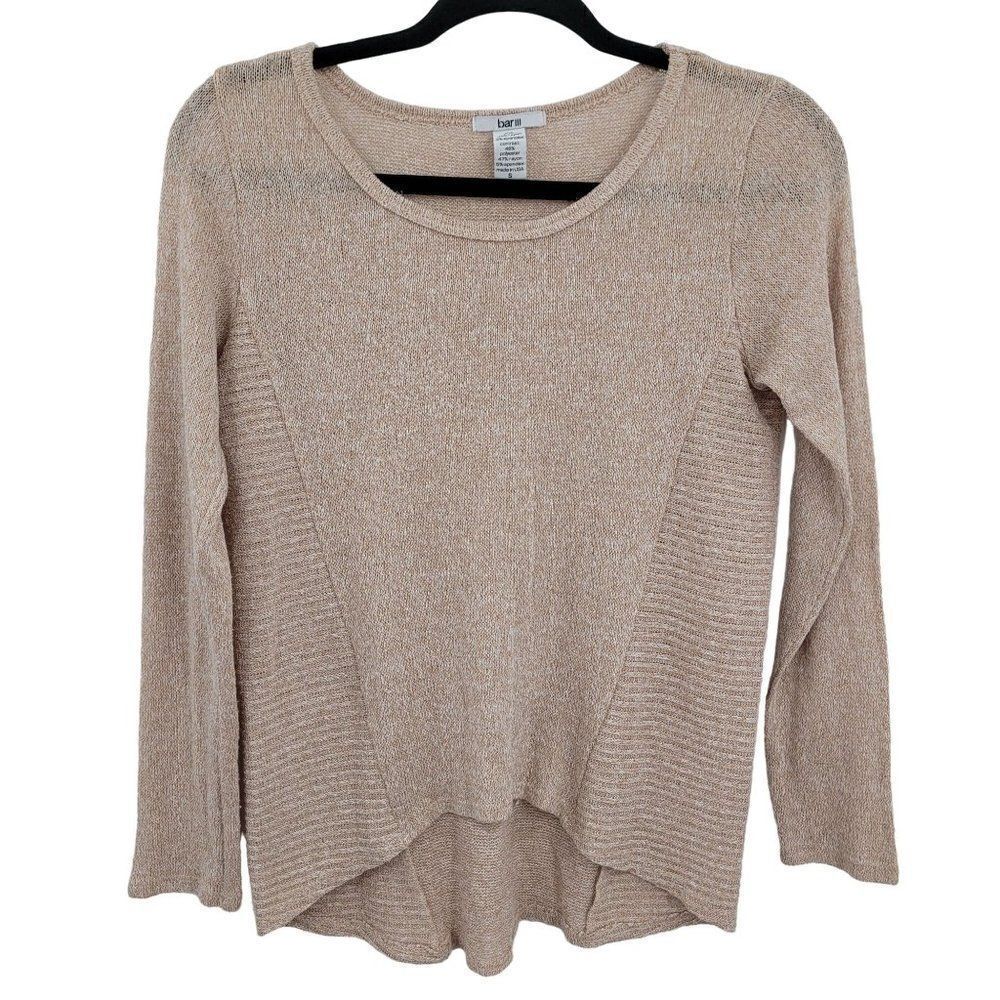 Bar III Top‎ S Pale Pink Lightweight Knit High-low Long Sleeve Scoop Ribbed Twee